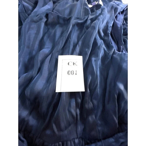 Luxe By Carmen Marc Valvo Womens Dress Navy Blue Flowy Lined Zip Back Sash Tie S - Picture 6 of 6